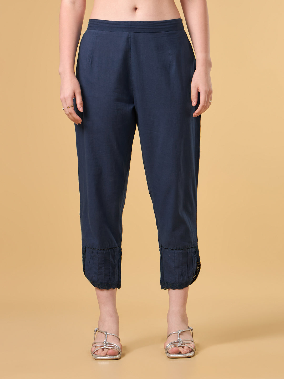 Navy Blue Embroidered Cotton Suit