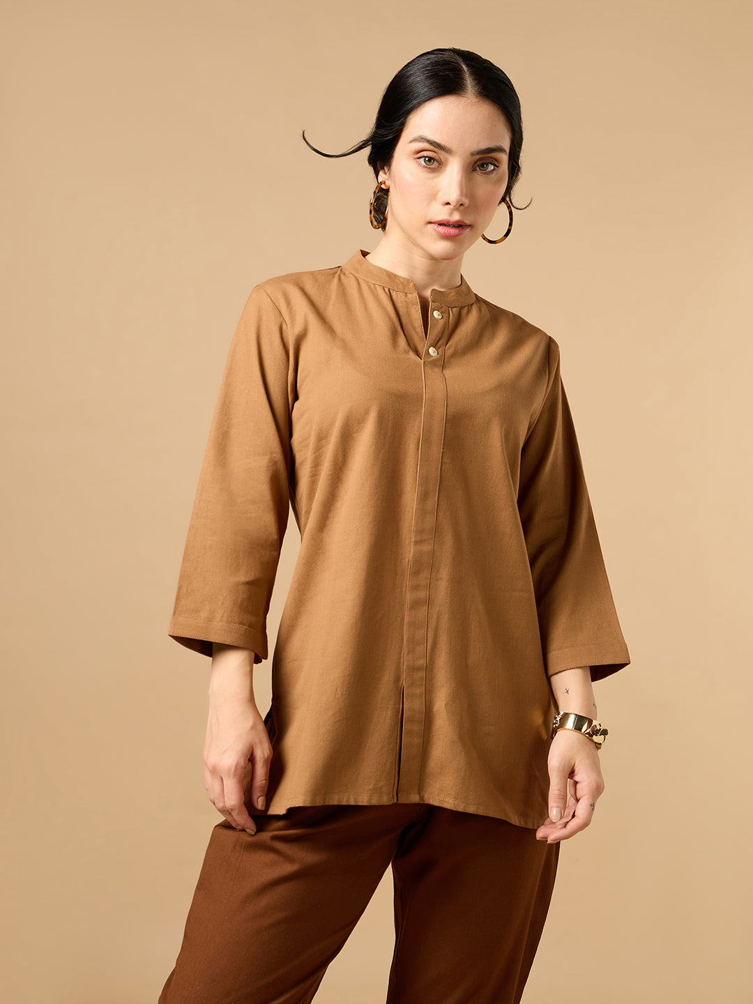 Classic Linen Toffee Brown Short Kurta