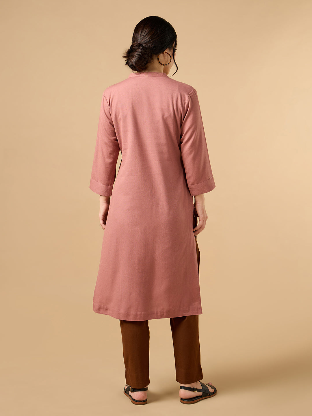 Classic Linen Watermelon pink Straight Long Kurta