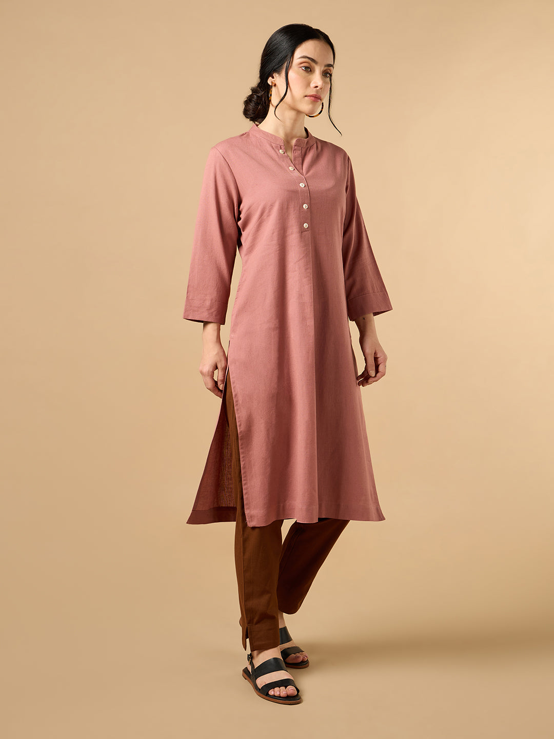 Classic Linen Watermelon pink Straight Long Kurta