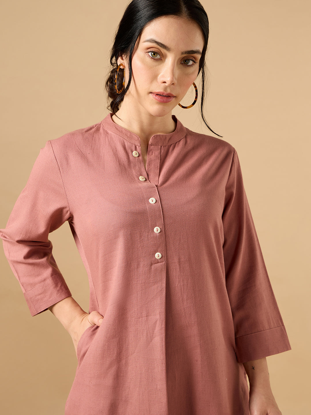 Classic Linen Watermelon pink Straight Long Kurta