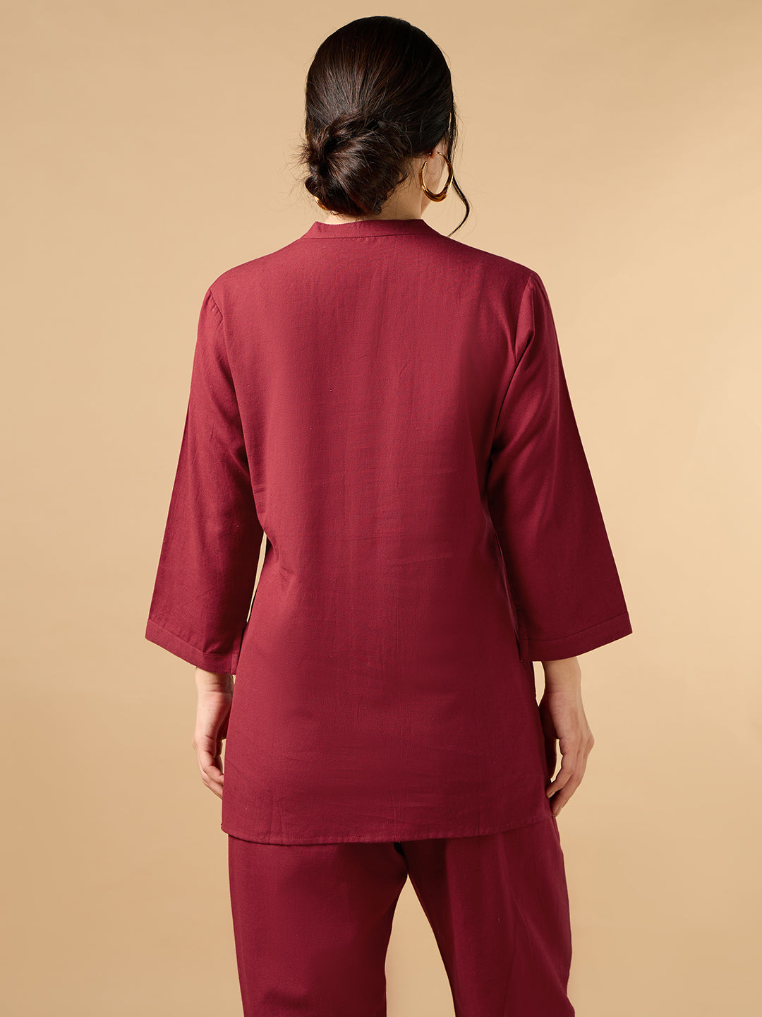 Classic Linen Maroon Short Kurta