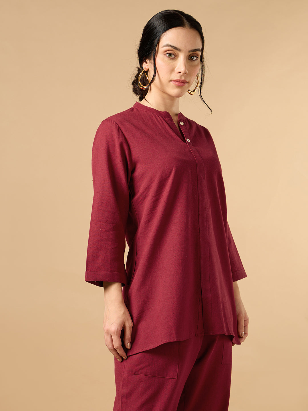 Classic Linen Maroon Short Kurta