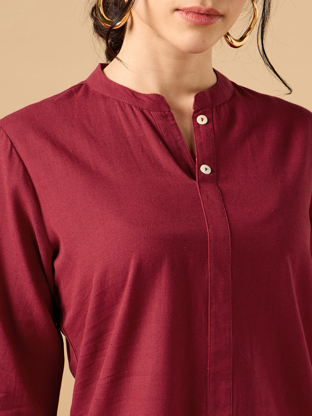 Classic Linen Maroon Short Kurta