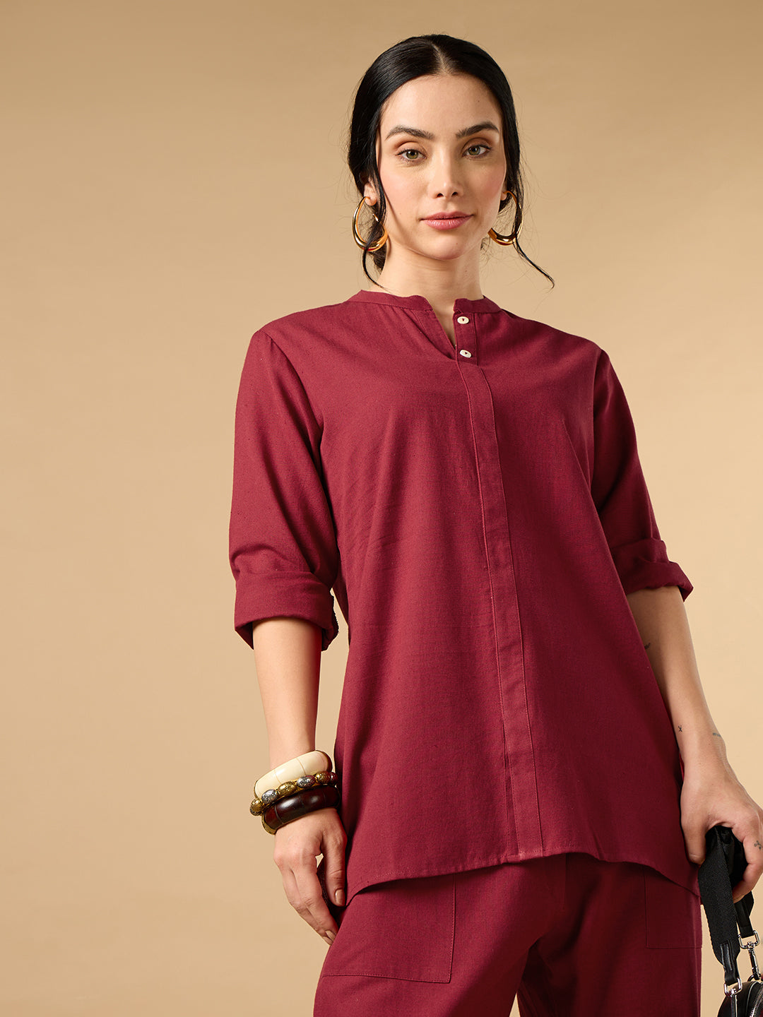 Classic Linen Maroon Short Kurta