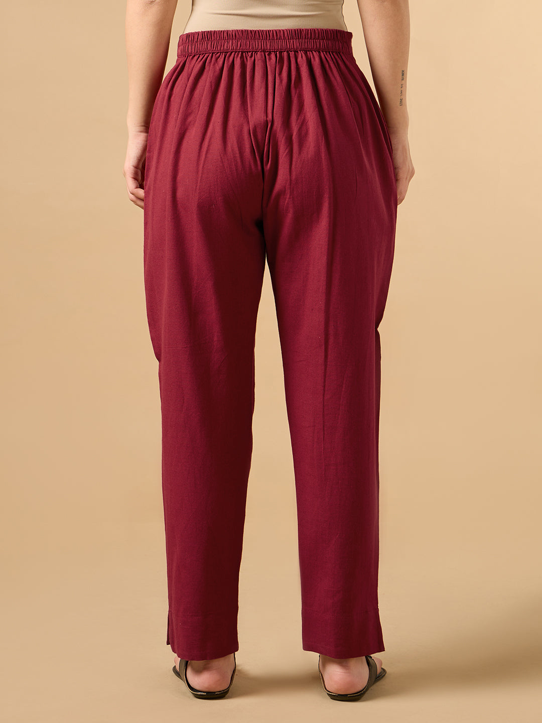 Maroon Cotton Staight Pant
