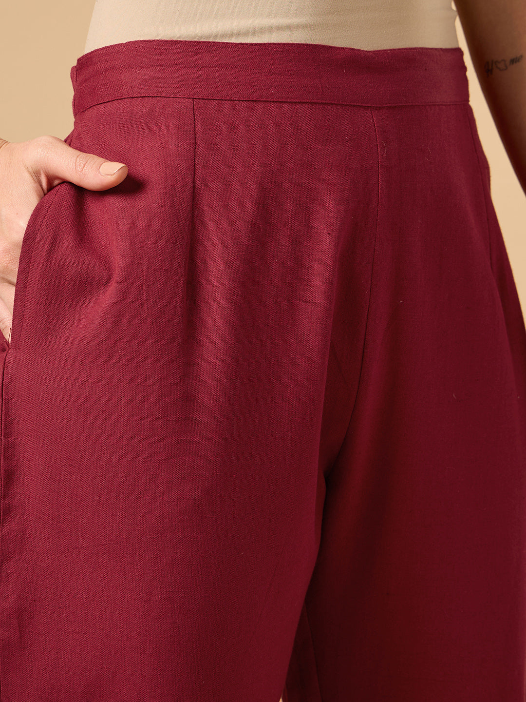 Maroon Cotton Staight Pant