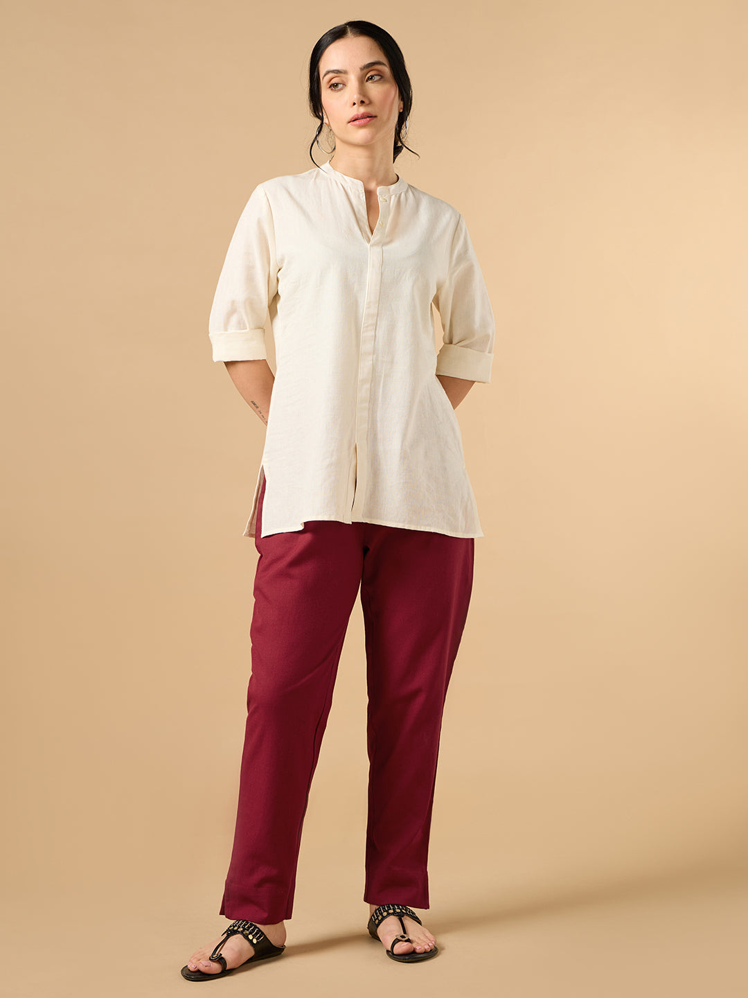 Maroon Cotton Staight Pant
