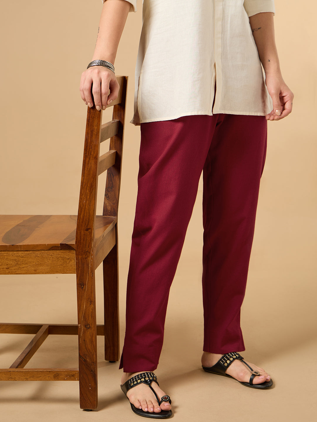 Maroon Cotton Staight Pant