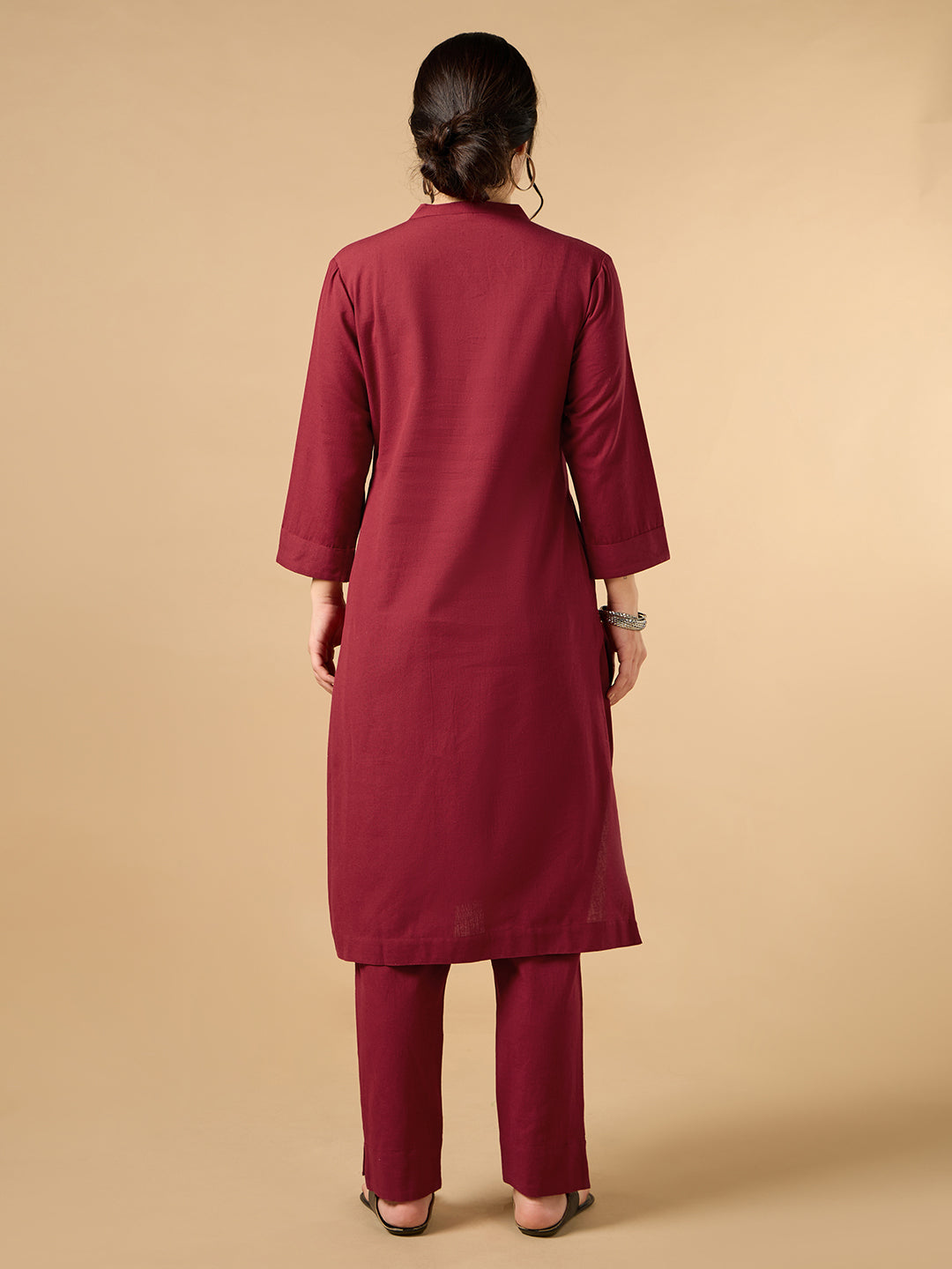 Classic Linen Maroon Straight Long Kurta