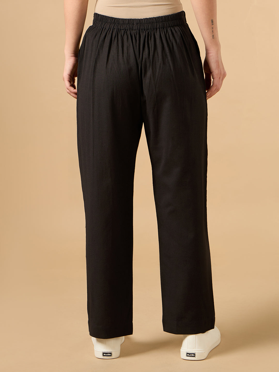 Black Cotton Smart Pant