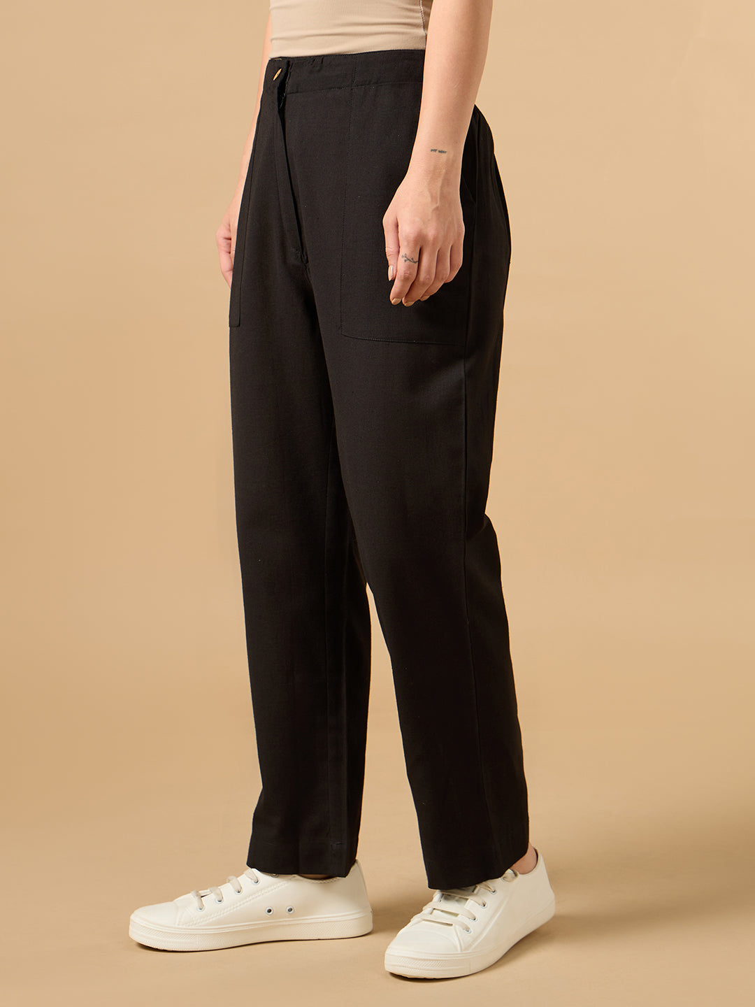 Black Cotton Smart Pant