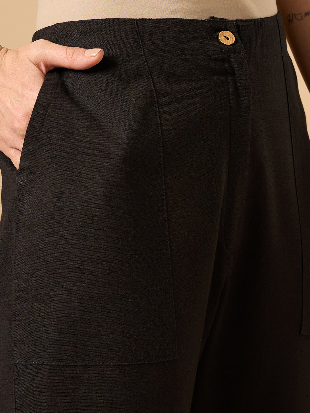 Black Cotton Smart Pant