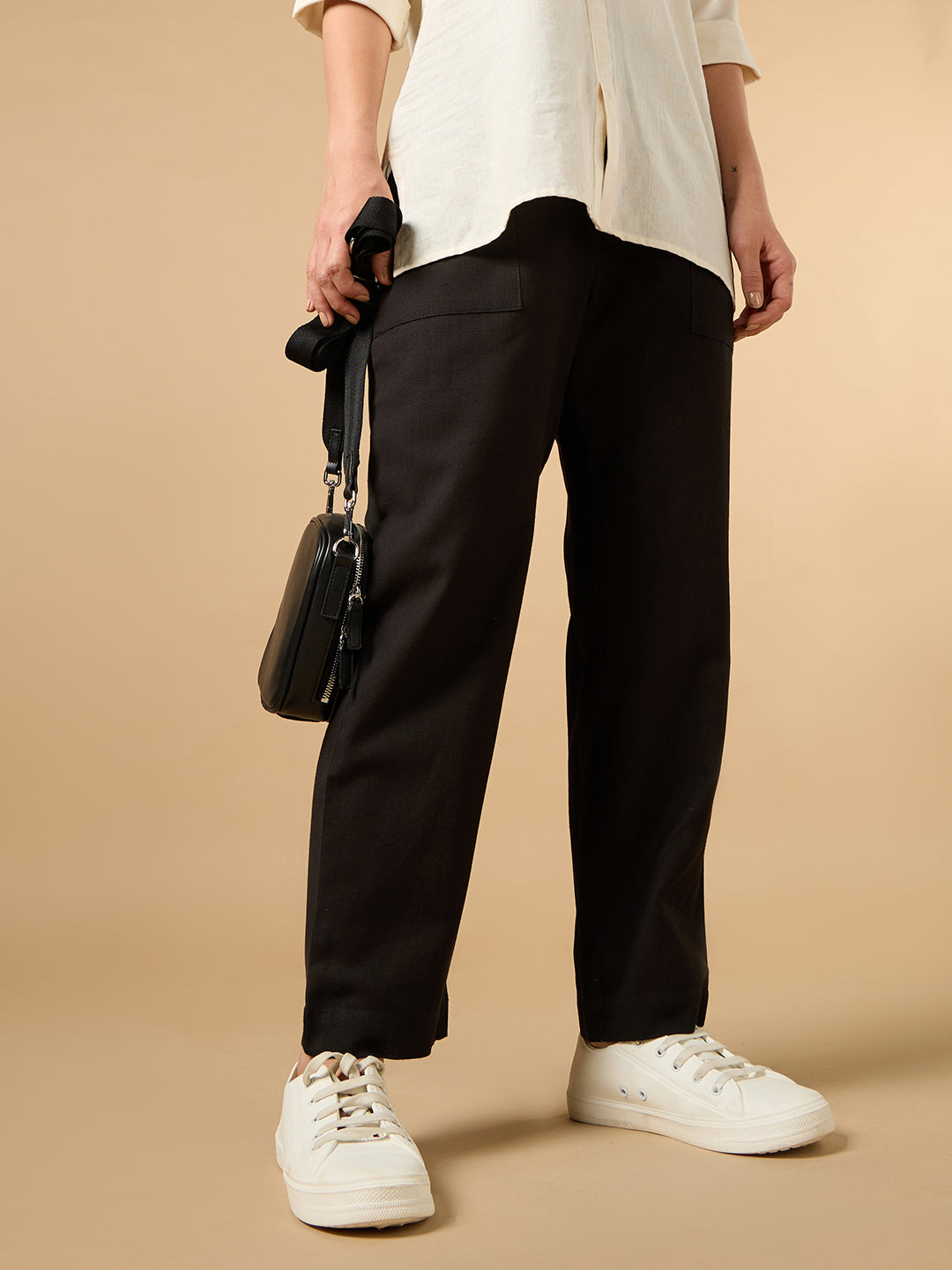 Black Cotton Smart Pant