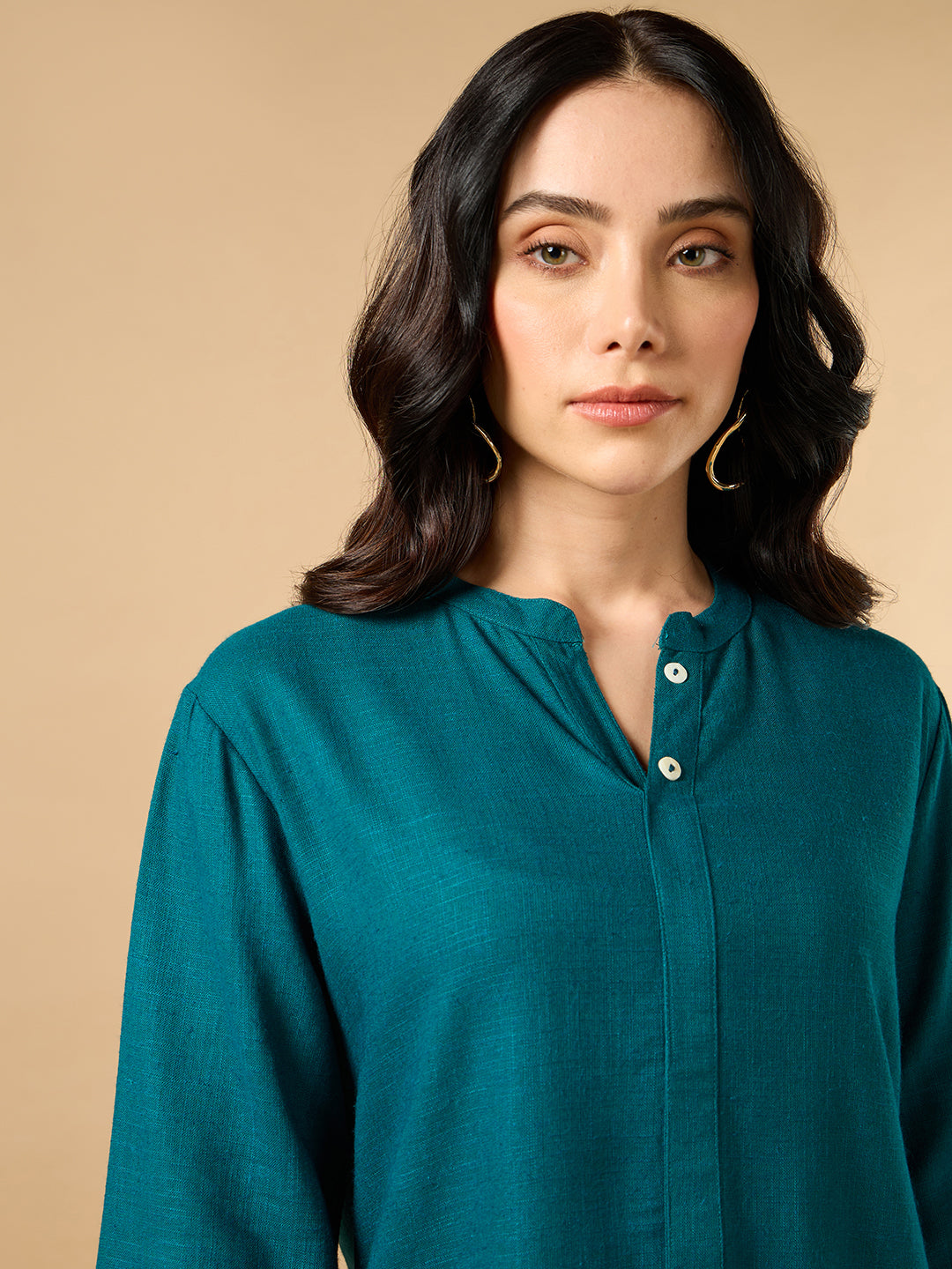 Classic Linen Teal Green Short kurta