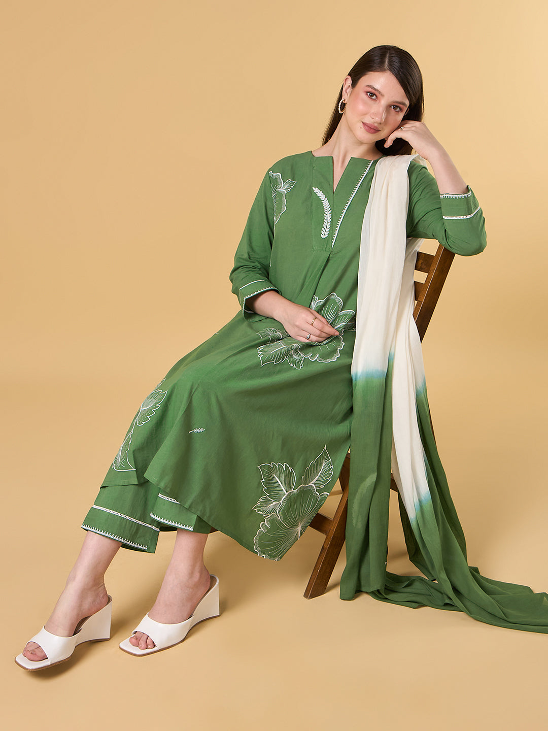 Green Hibiscus Cotton Suit