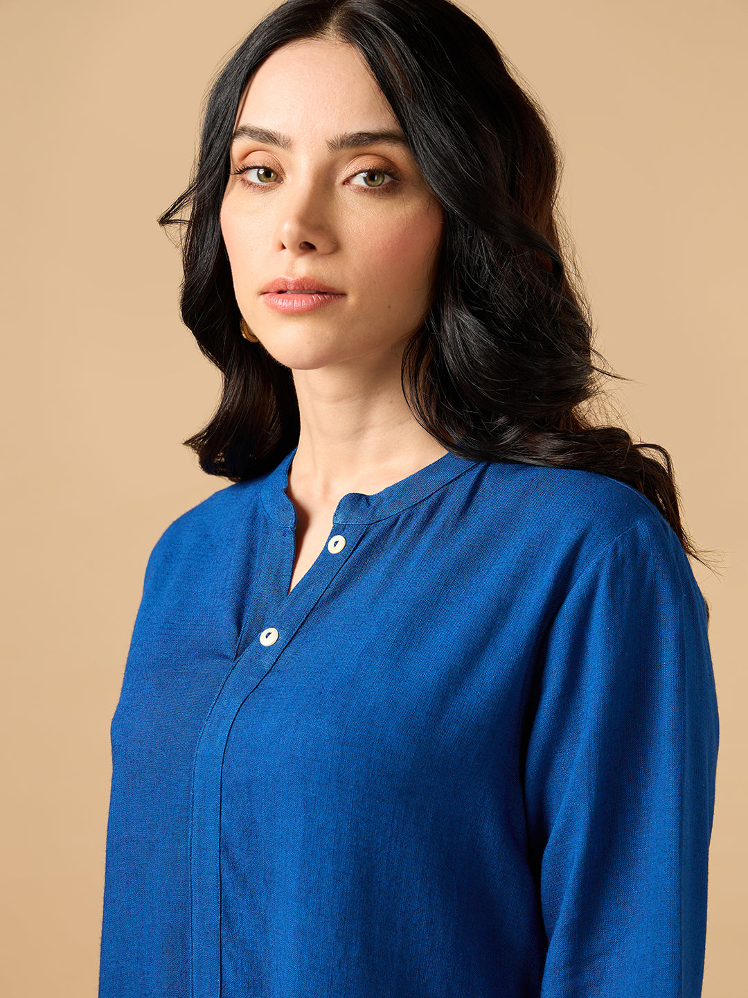 Classic Linen Royal Blue Short kurta