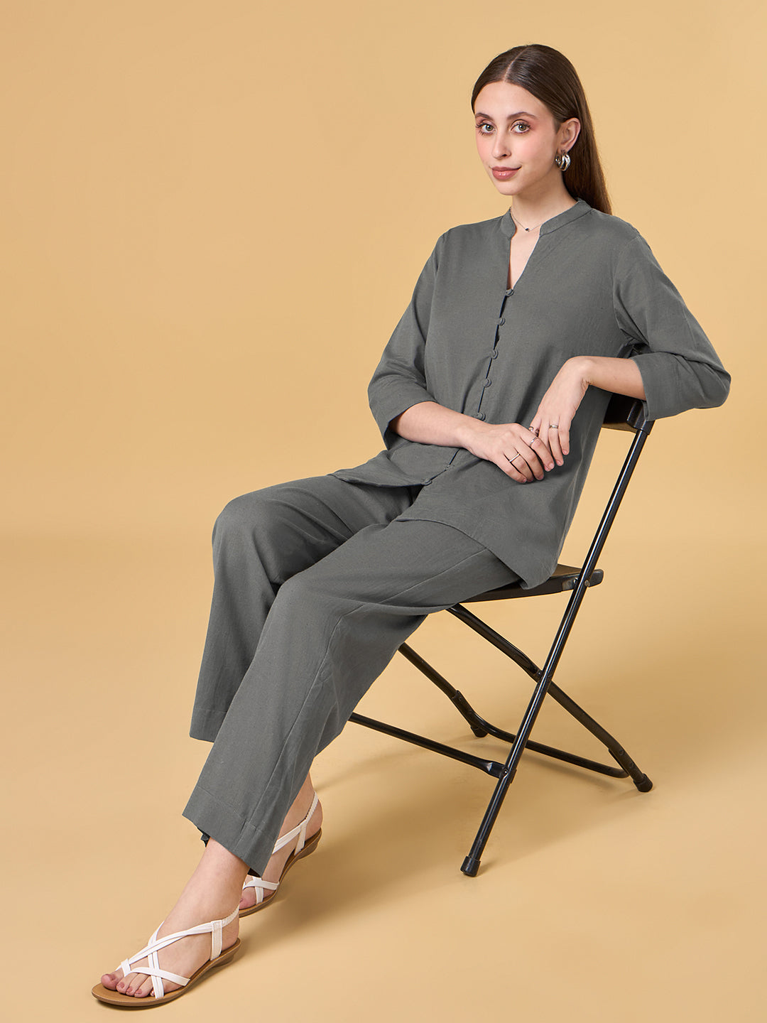 Steel Grey Solid Cotton Co-ord Set