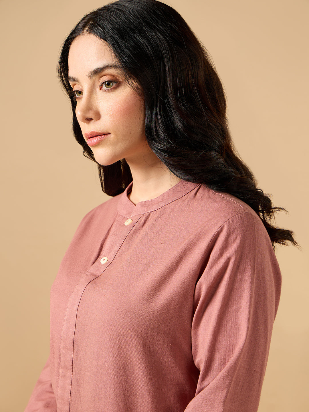 Classic Linen Chestnut Brown Short kurta