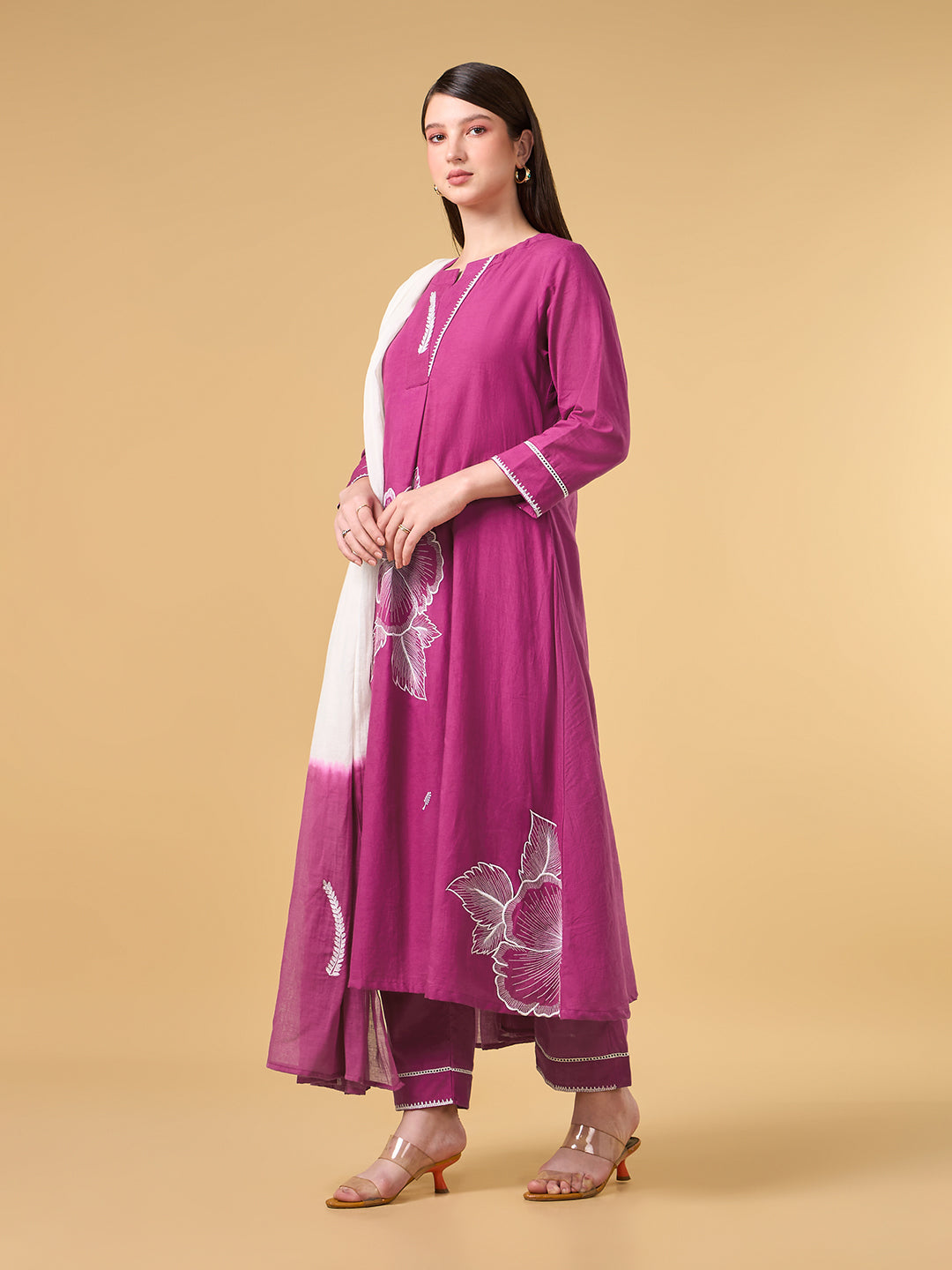 Pink Hibiscus Cotton Suit