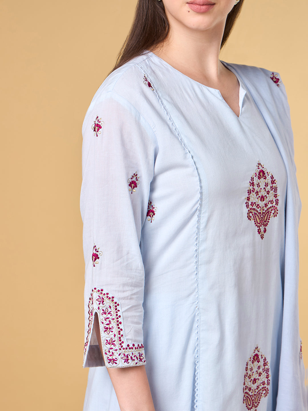 Pastel Snow Embroidered Cotton Suit
