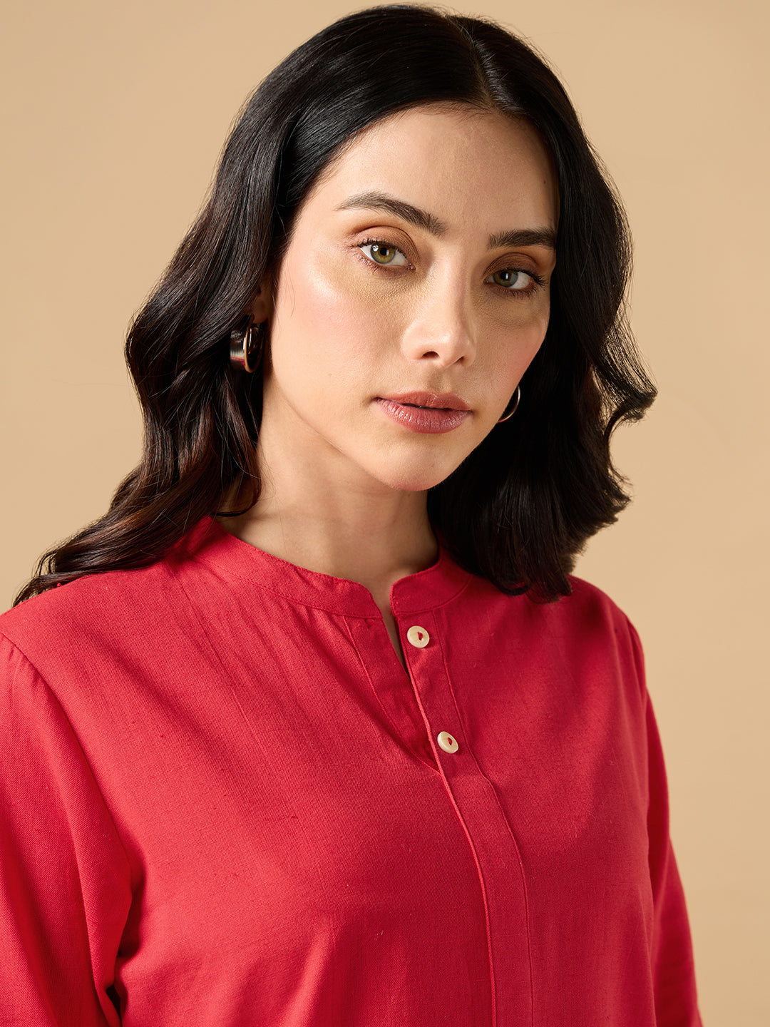 Classic Linen Red Short kurta
