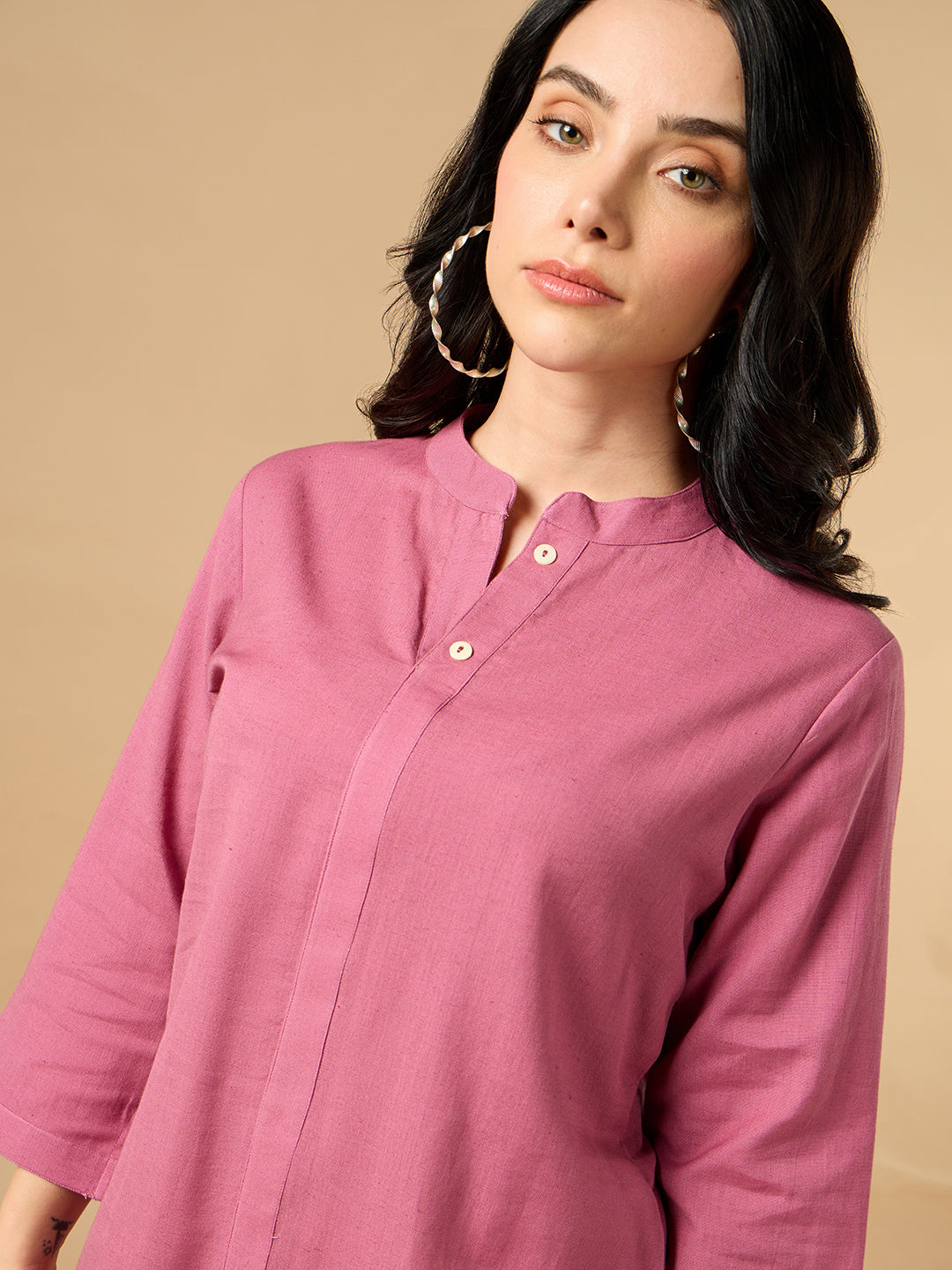 Classic Linen Watermelon pink Short kurta