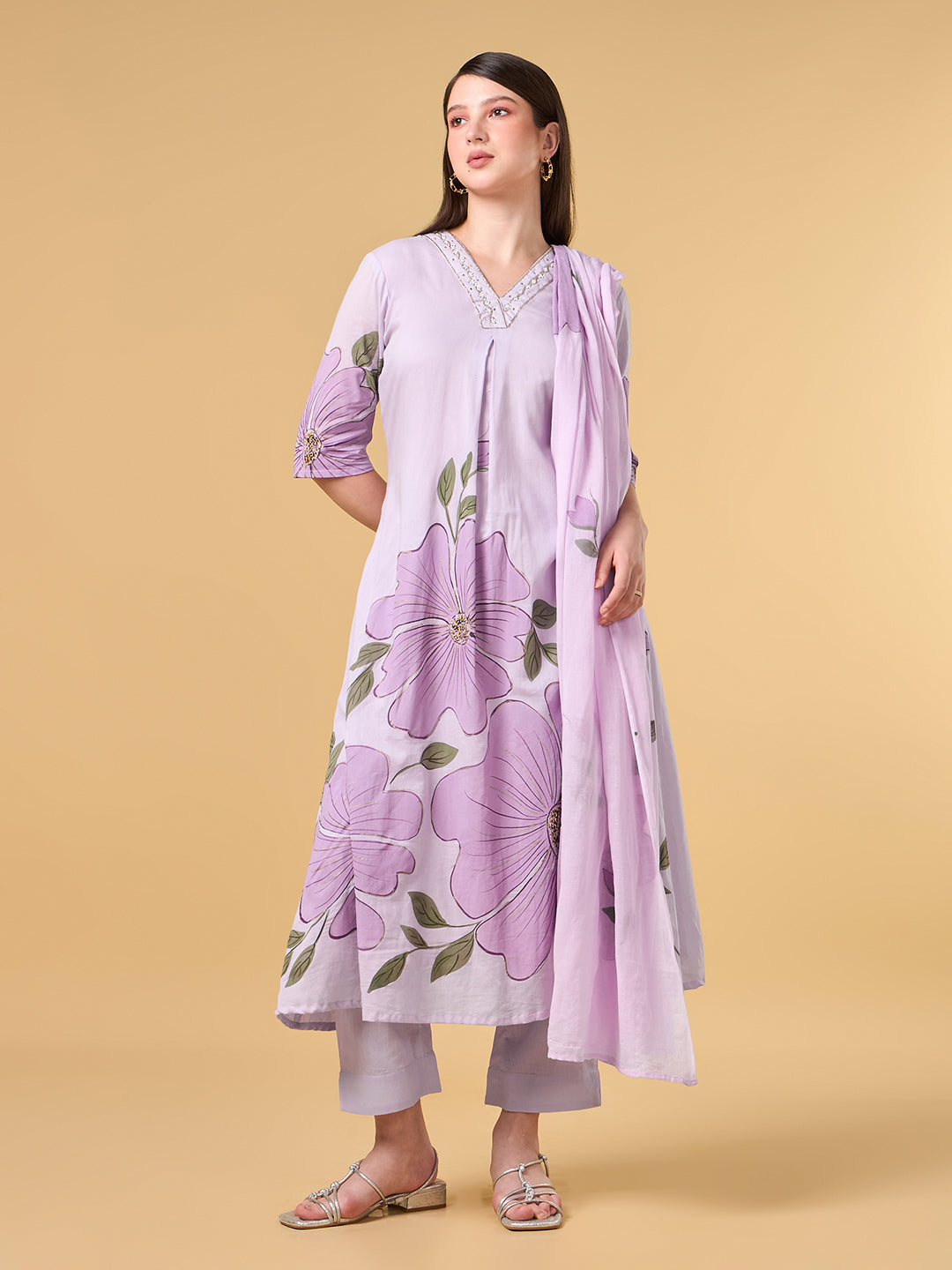 Pastel Mauve Brush Painted Cotton Suit