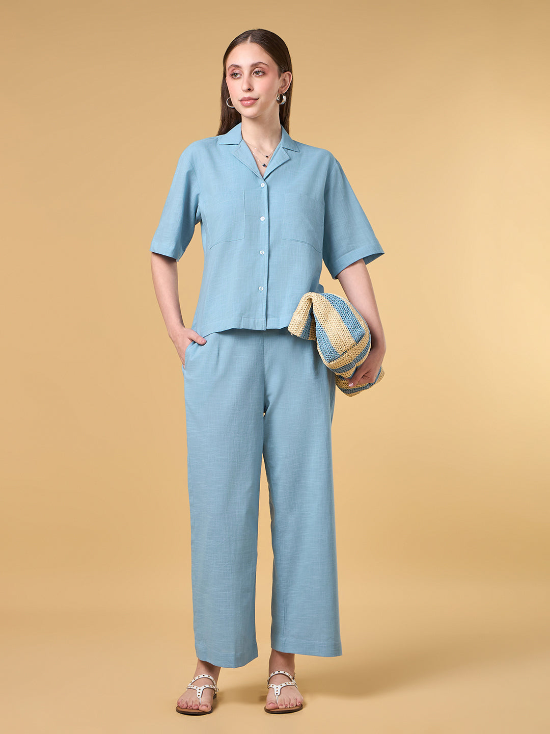 Azure Solid Cotton Co-ord Set