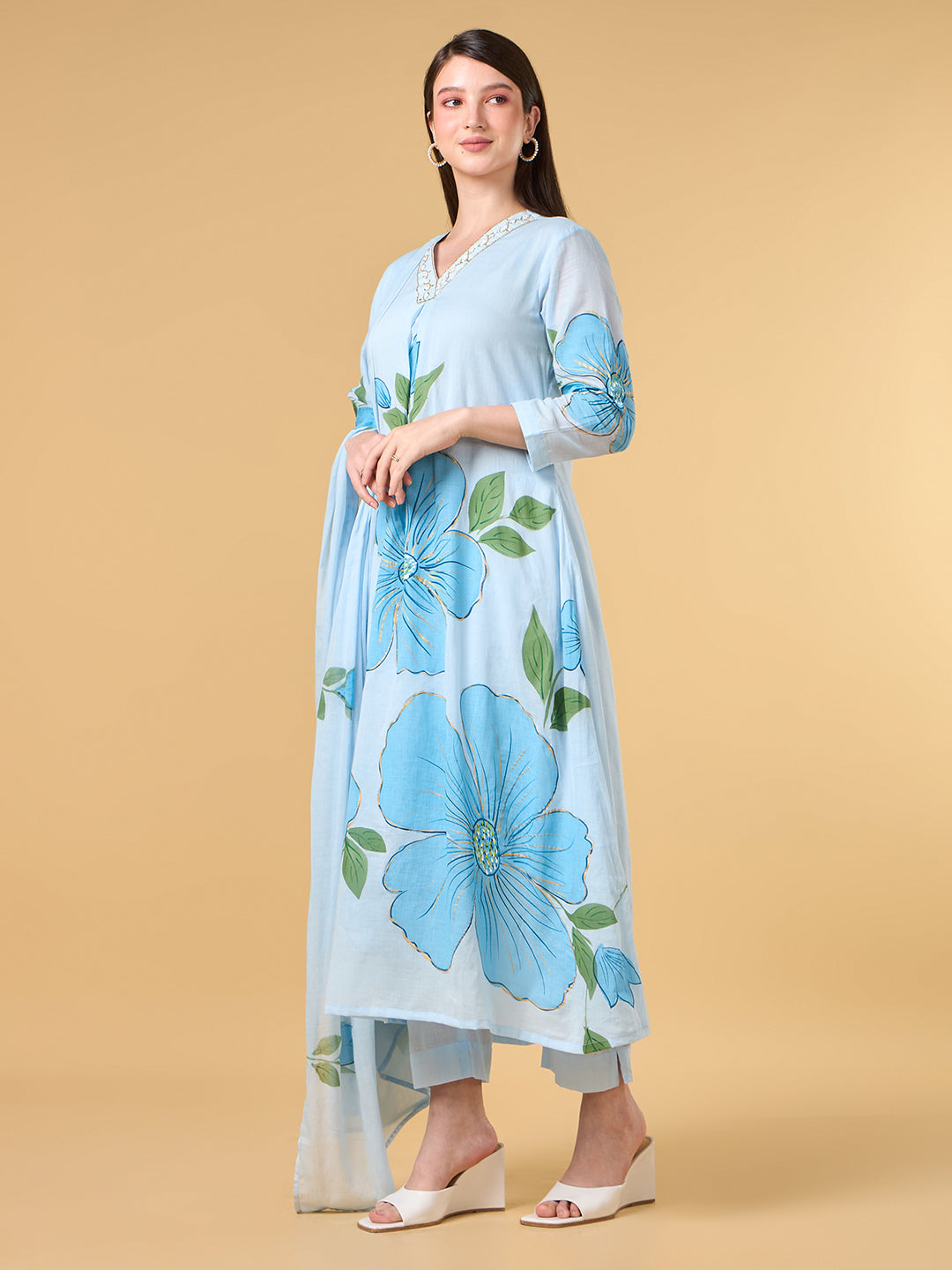 Pastel Aqua Brush Painted Cotton Suit