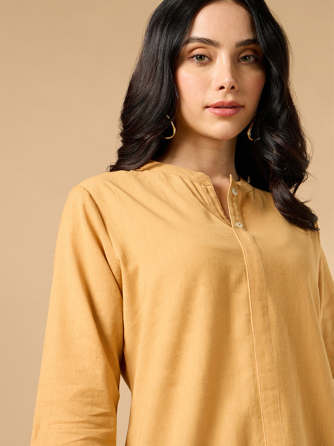 Classic Linen Pastel Orange Short kurta