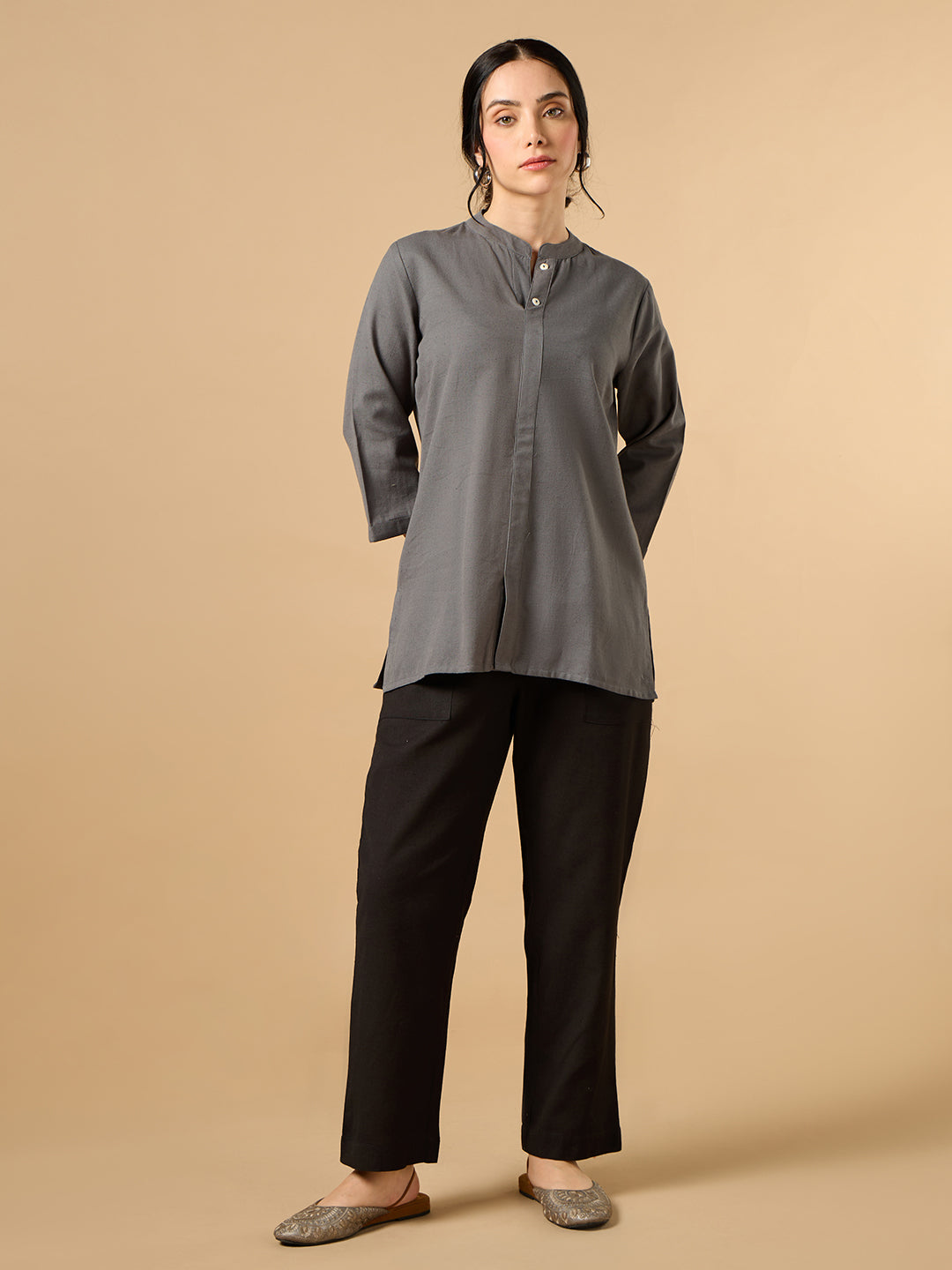 Classic Linen Grey Short kurta