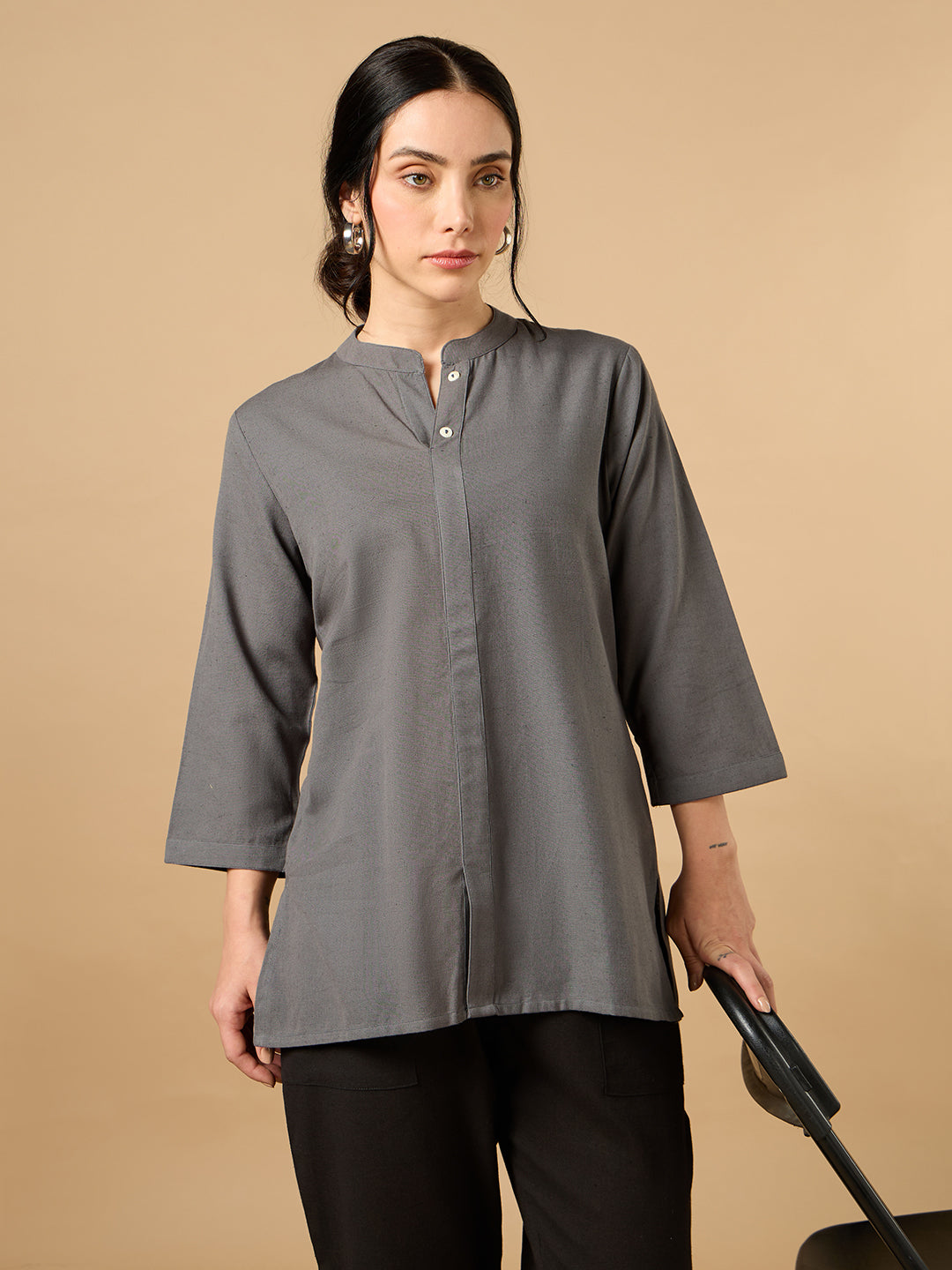 Classic Linen Grey Short kurta