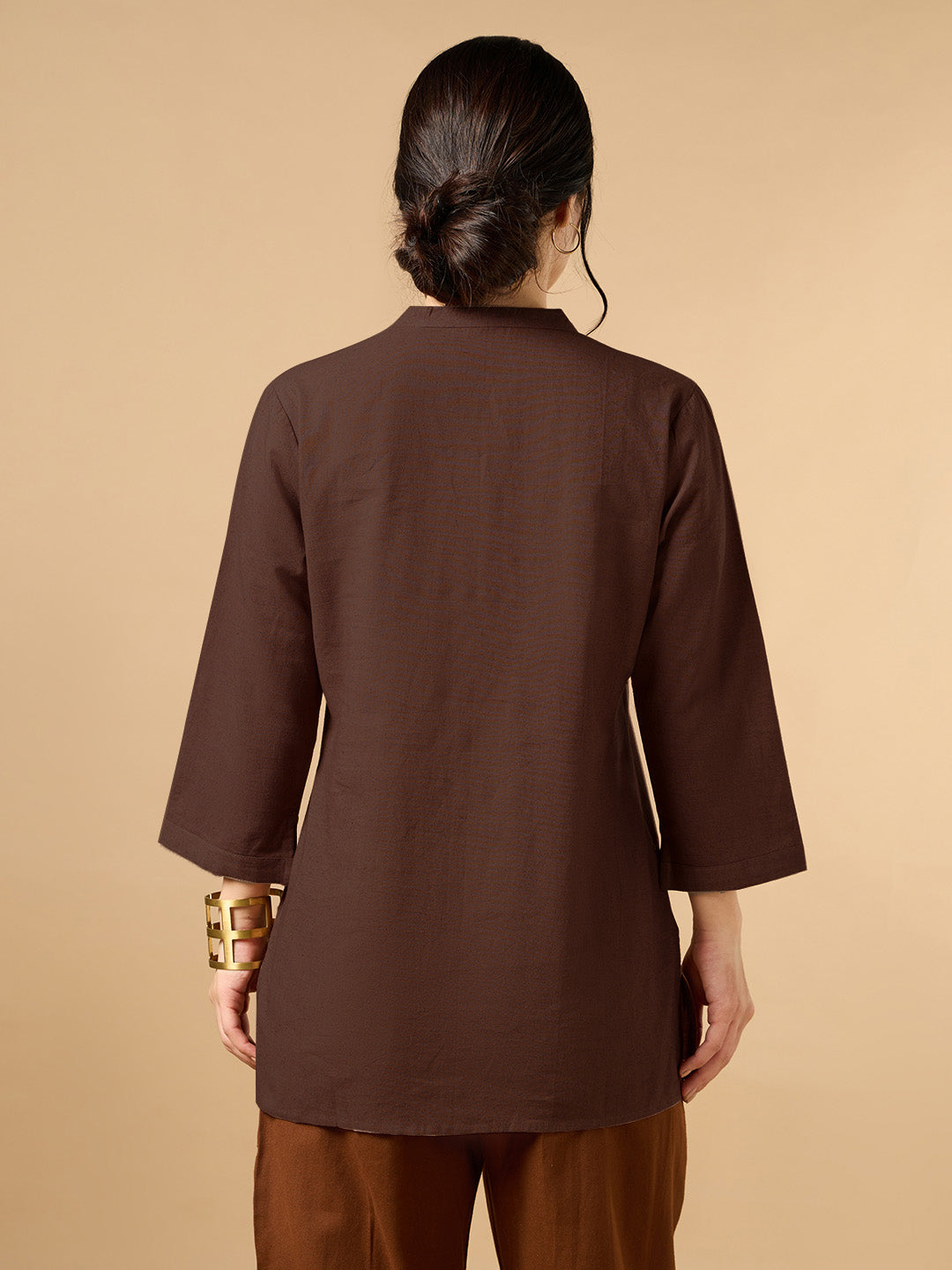 Classic Linen Dark Brown Short Kurta