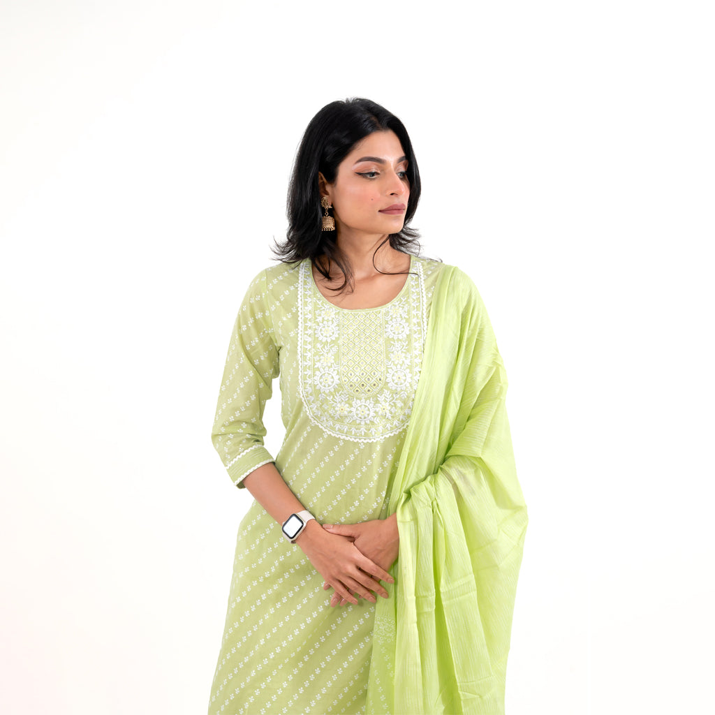 Pista Fluroscent Embroidered Cotton Suits