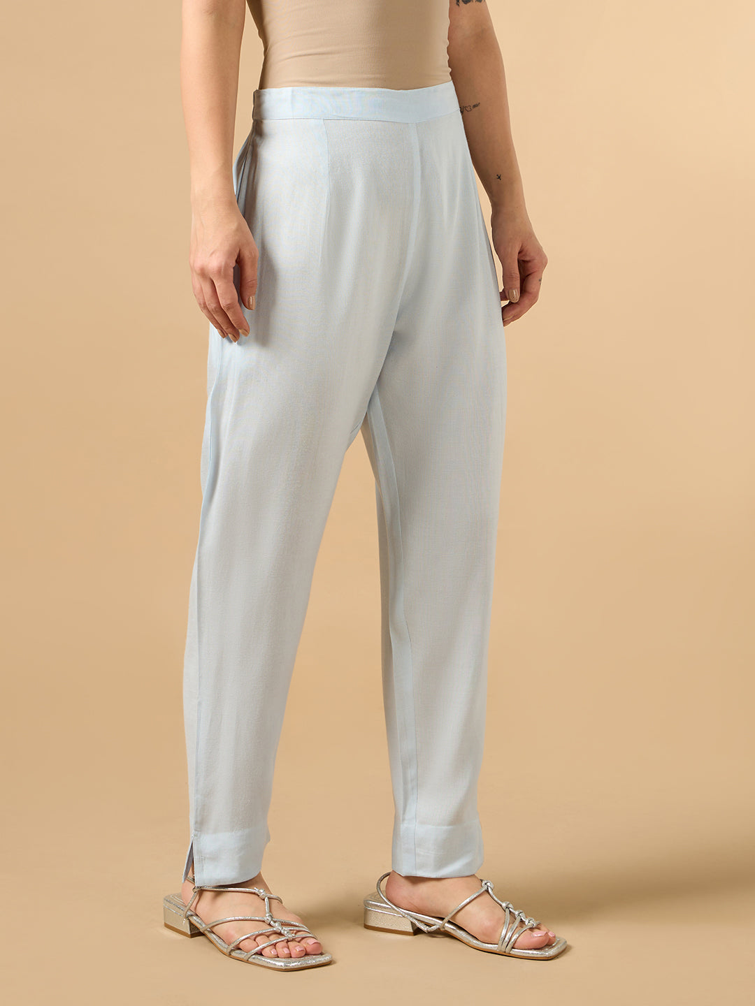 Sky Blue Cotton Straight Pant