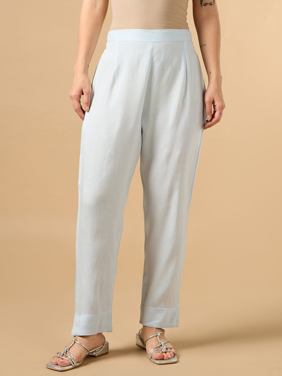 Sky Blue Cotton Straight Pant