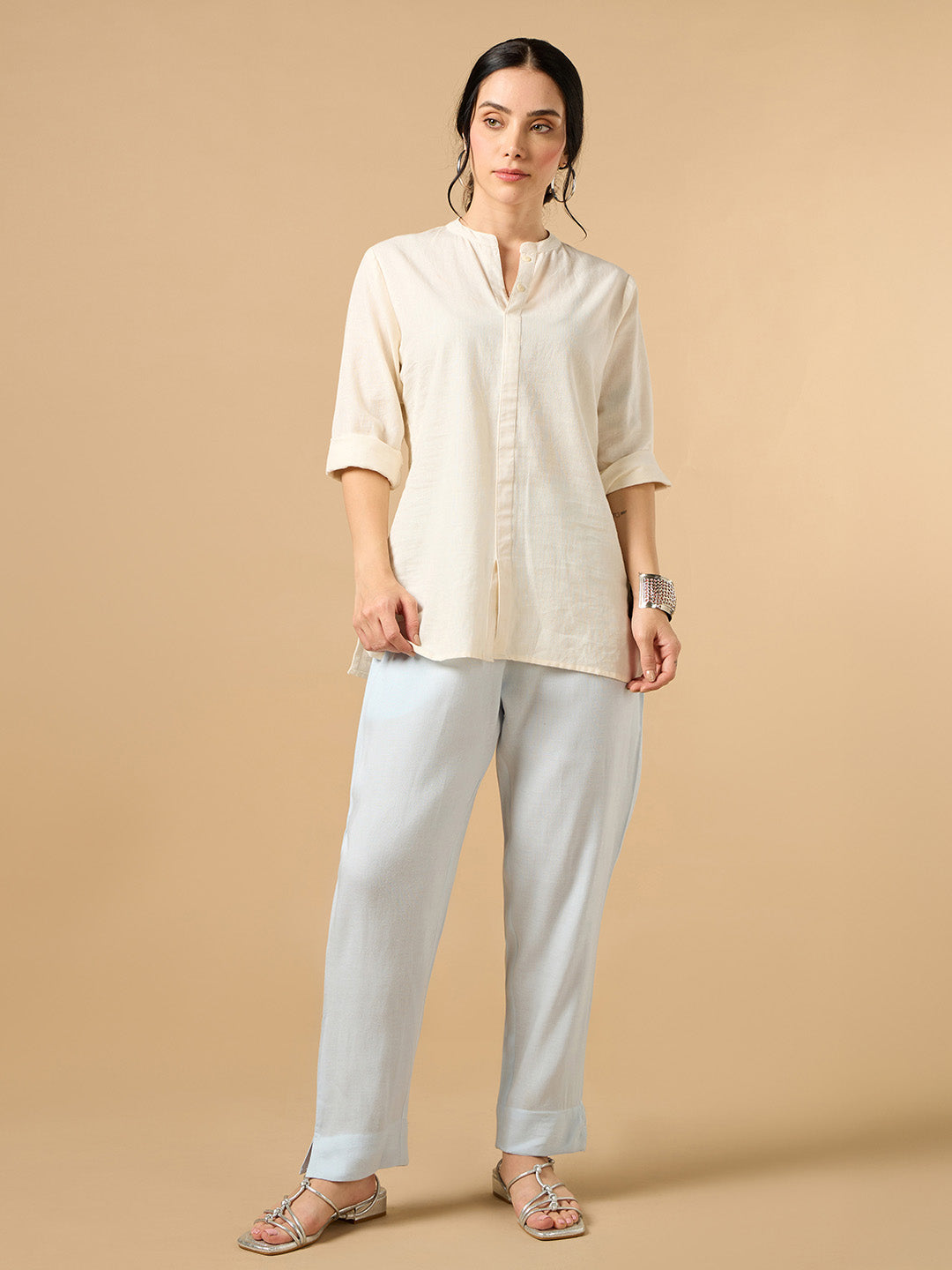 Sky Blue Cotton Straight Pant