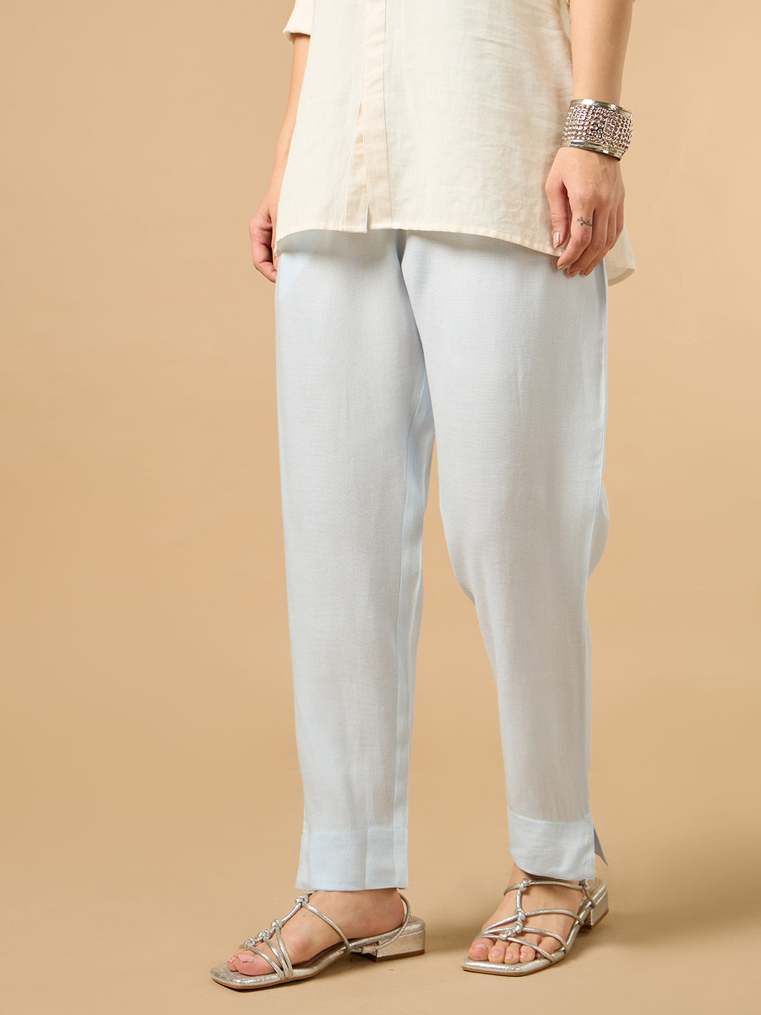 Sky Blue Cotton Straight Pant