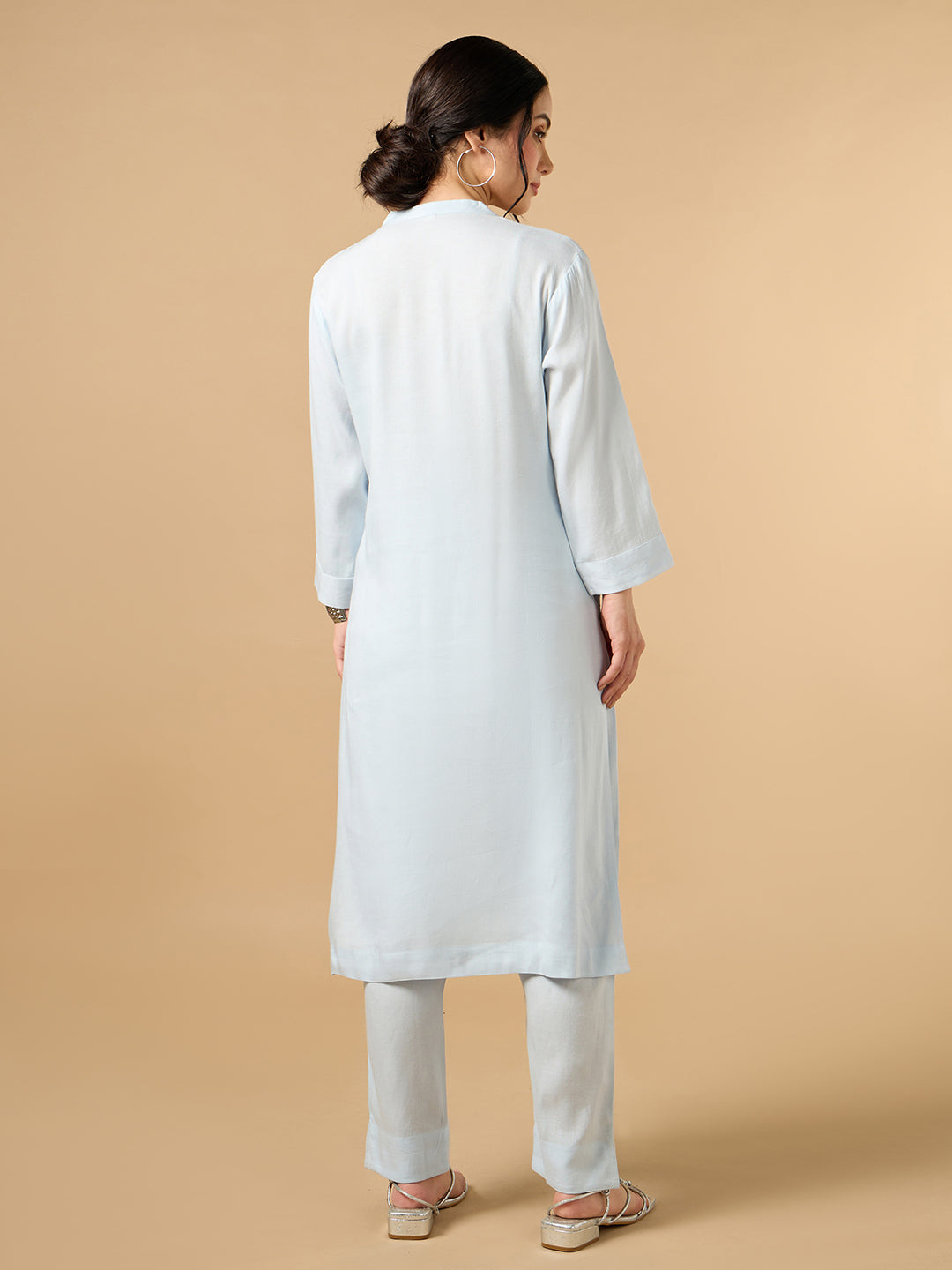 Classic Linen Sky Blue Straight Long Kurta