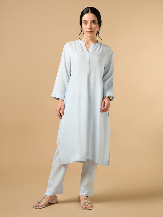 Classic Linen Sky Blue Straight Long Kurta