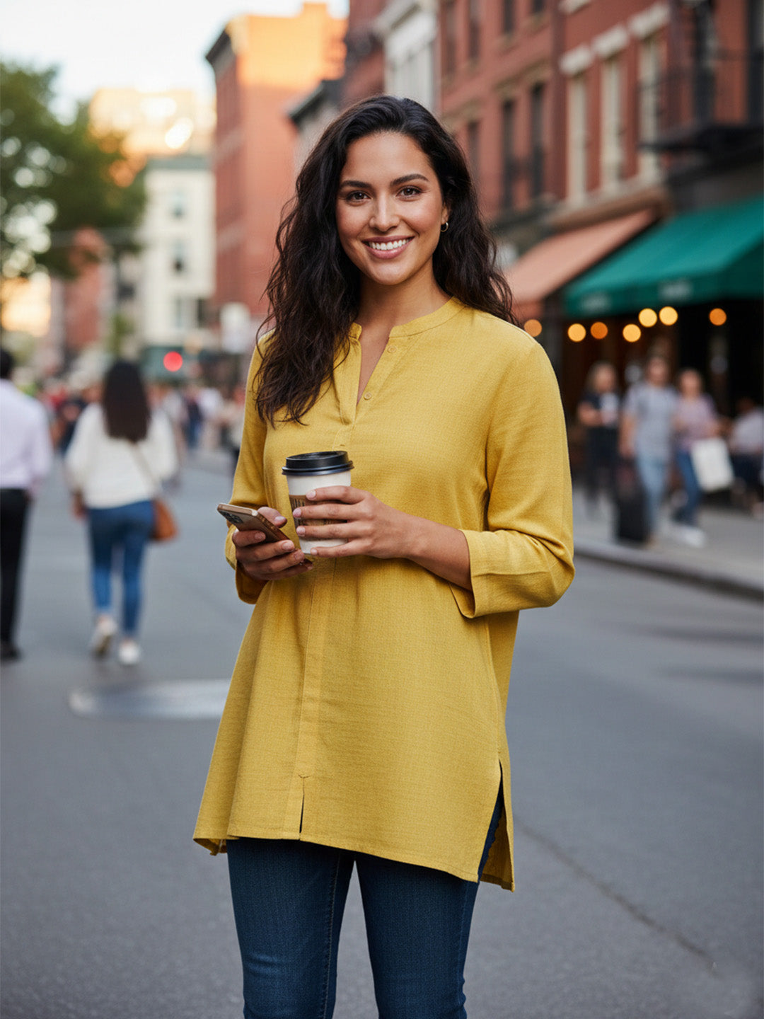 Classic Linen Yellow Short kurta