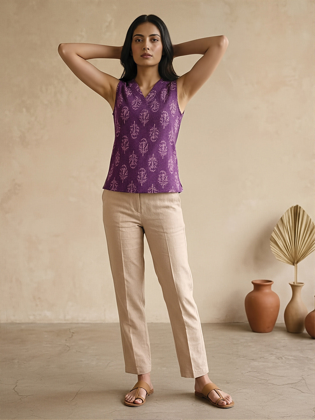 Purple Block Print Short Kurta