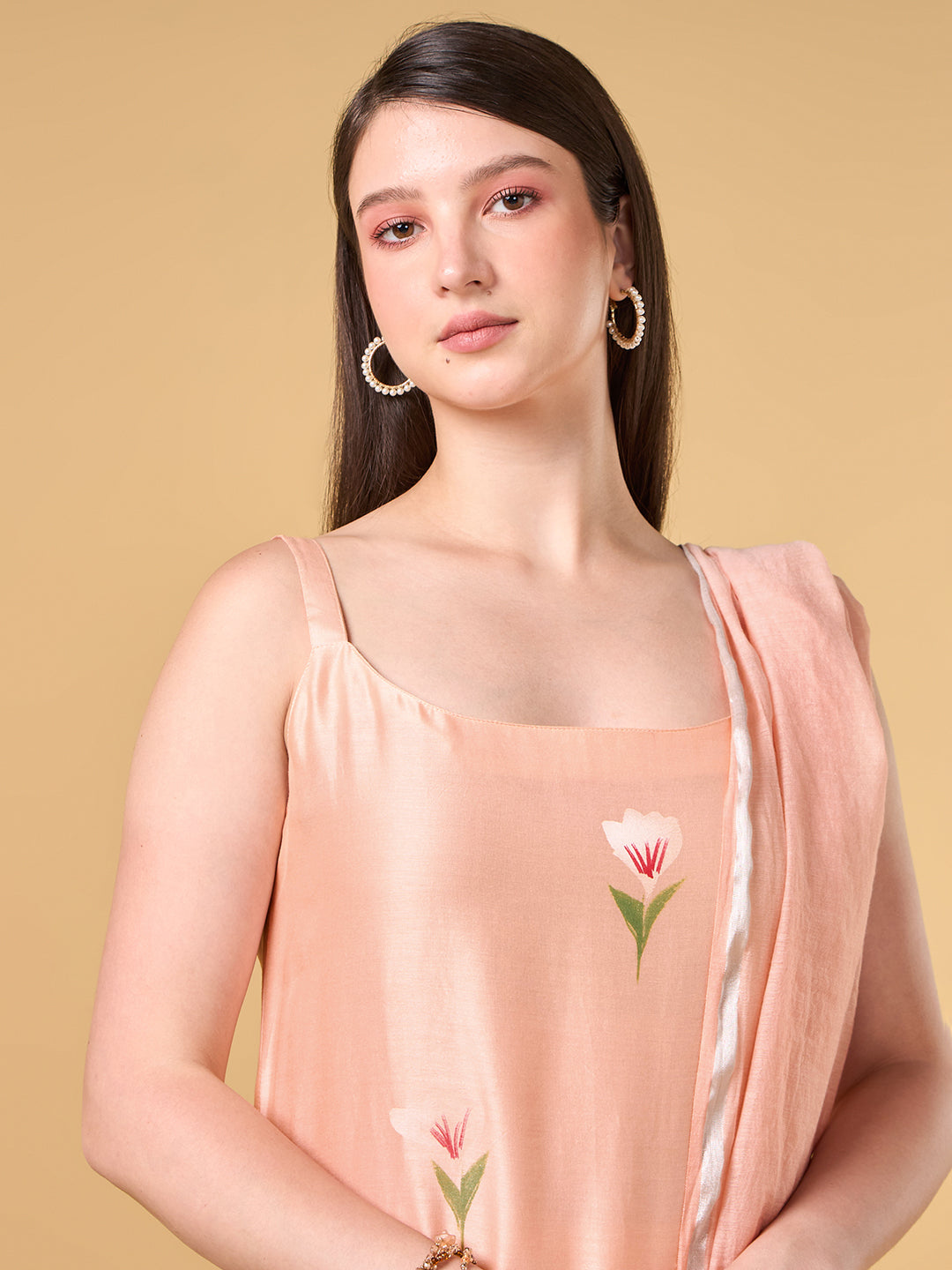 Pastel Peach Brush Painted Cotton Suit