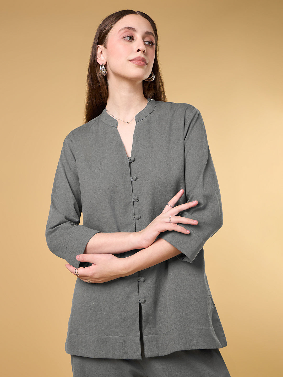 Steel Grey Solid Cotton Co-ord Set