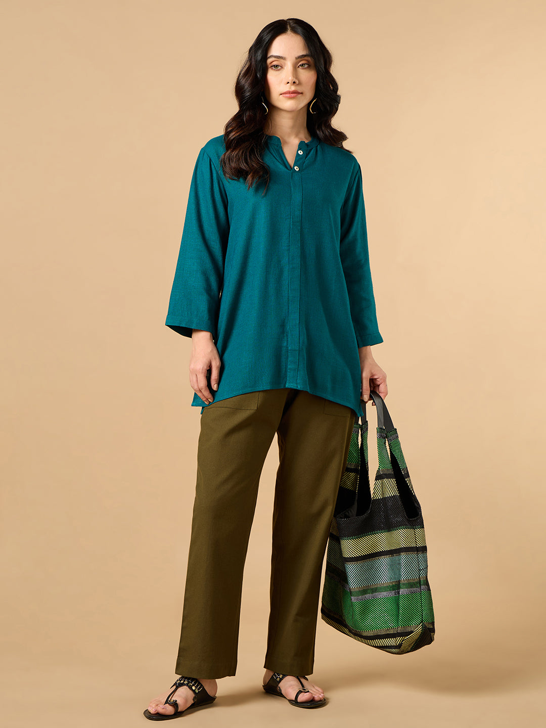 Classic Linen Teal Green Short kurta