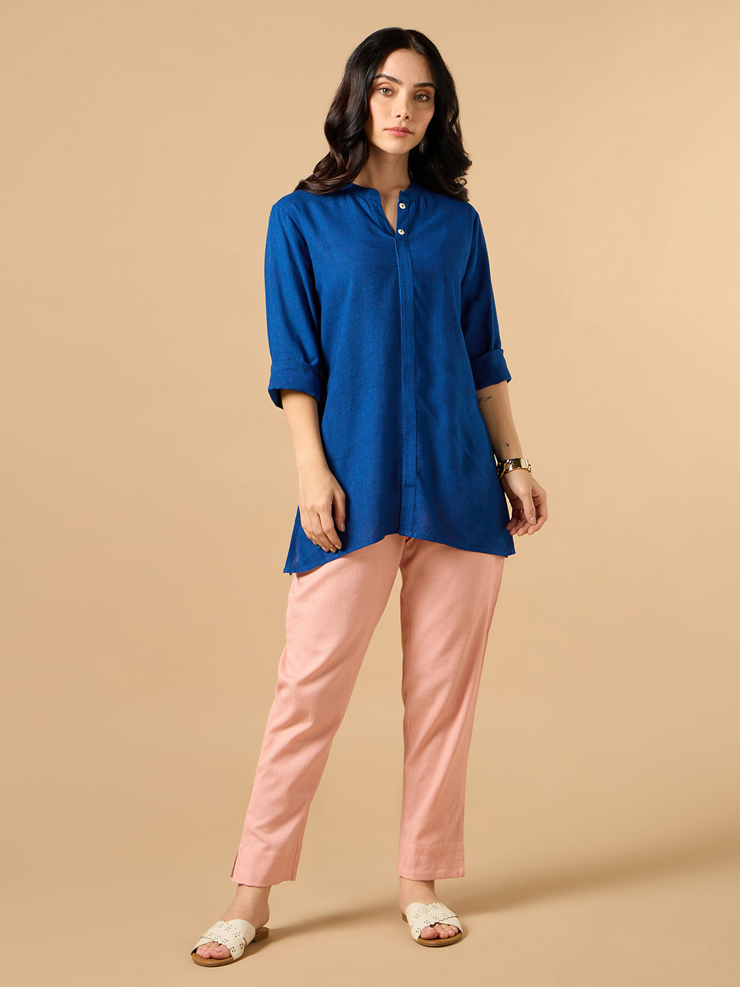 Classic Linen Royal Blue Short kurta