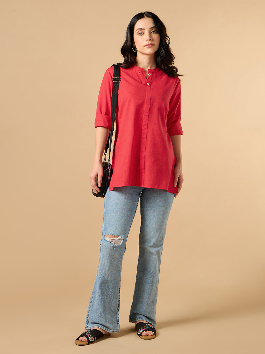 Classic Linen Red Short kurta