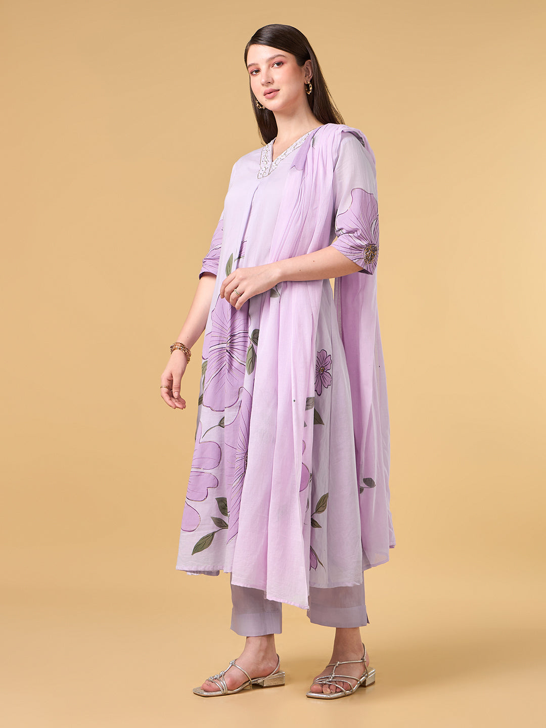 Pastel Mauve Brush Painted Cotton Suit