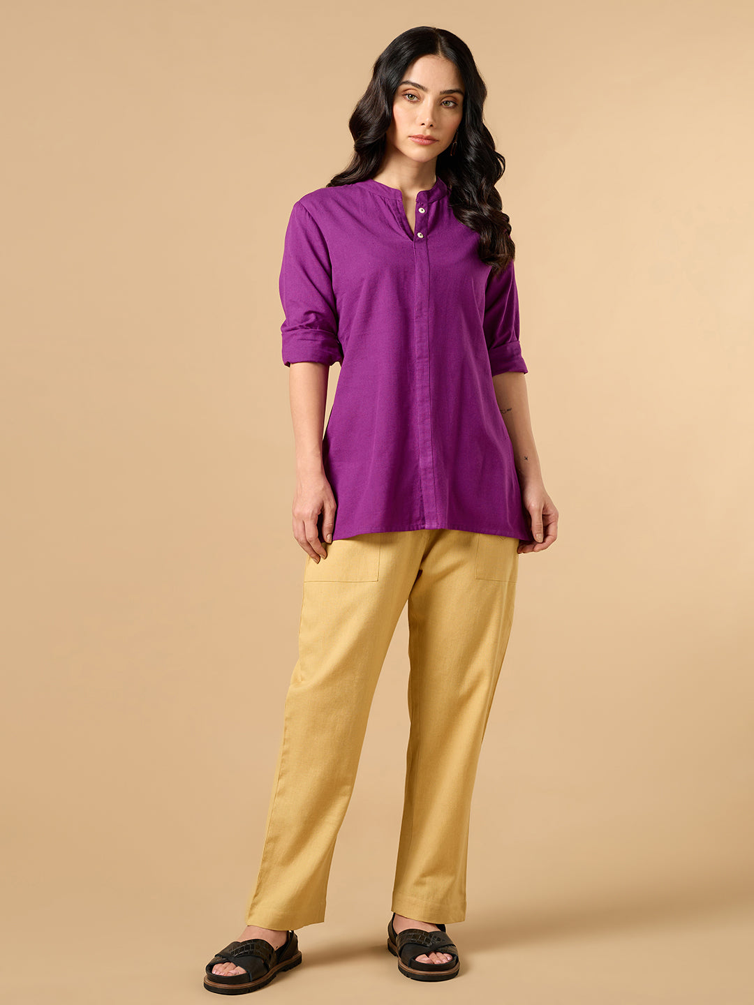 Classic Linen Purple Short kurta